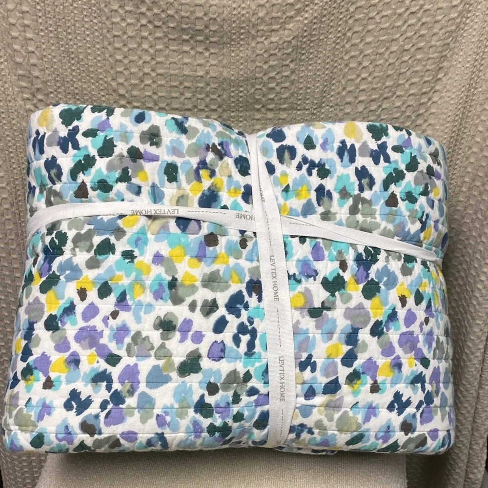 Levtex Quilted Coverlet in Blue, Teal, Yellow & Gray - Picture 2 of 2